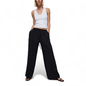 Nation LTD Lucia Linen Wide Leg Pull On Black Pants Effortless Coastal Style S